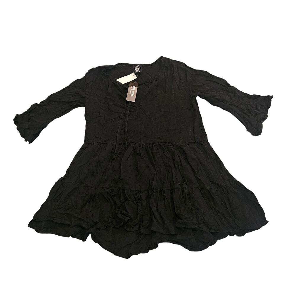 Agnes & Dora Breezy Tunic Top XS Black Tiered Bell Sleeve Made in USA NWT